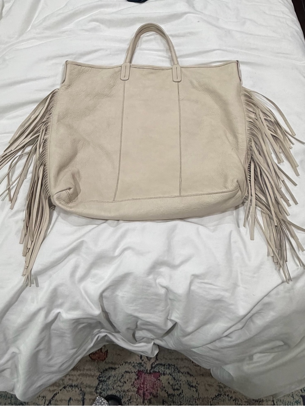Fringe Bag Pelle Italia Cream Fringe Large Leather Tote Bag Western Coachella